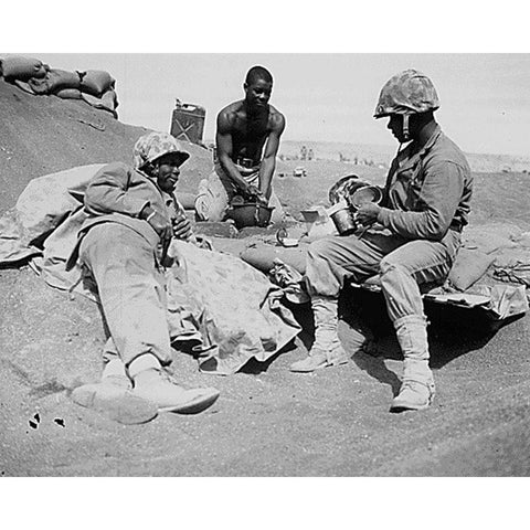 WWII Marines on the beach at Iwo Jima Gold Ornate Wood Framed Art Print with Double Matting by U.S. Archives