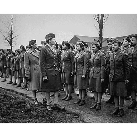 WWII Inspecting the Troops Somewhere in England Black Modern Wood Framed Art Print with Double Matting by U.S. Archives