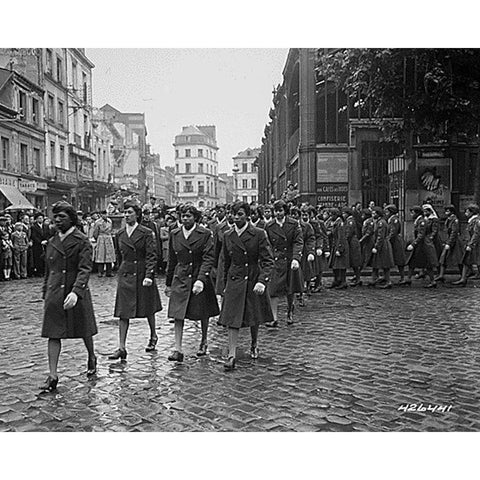 WWII Members of the 6888th Central Postal Directory Battalion Black Modern Wood Framed Art Print with Double Matting by U.S. Archives