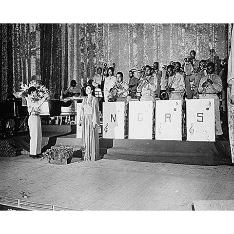 WWII Josephine Baker sings the National Anthem Black Modern Wood Framed Art Print with Double Matting by U.S. Archives