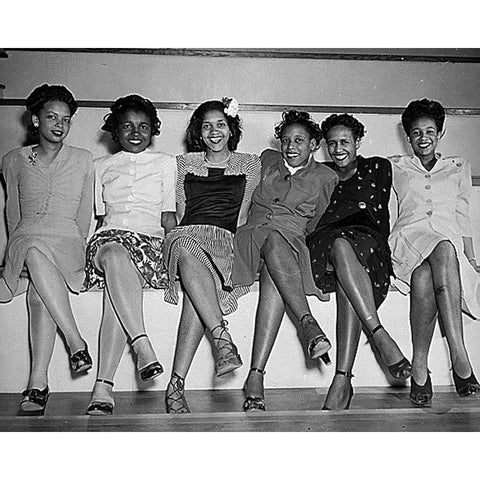 WWII Pin-up girls at NAS Seattle-Spring Formal Dance Black Modern Wood Framed Art Print with Double Matting by U.S. Archives