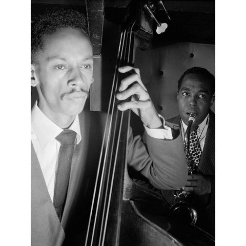 Charlie Parker-Tommy Potter-and Max Roach-Three Deuces-New York 1947 Gold Ornate Wood Framed Art Print with Double Matting by Gottlieb, William