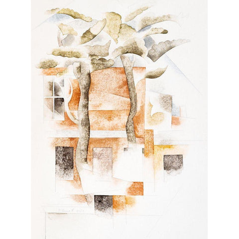 Bermuda-Houses Seen Through Trees White Modern Wood Framed Art Print by Demuth, Charles