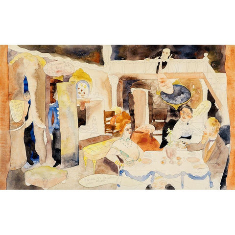 Lulu and Alva Schön at Lunch Gold Ornate Wood Framed Art Print with Double Matting by Demuth, Charles
