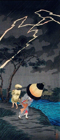 Thunderstorm at Tateishi White Modern Wood Framed Art Print with Double Matting by Takahashi, Hiroaki