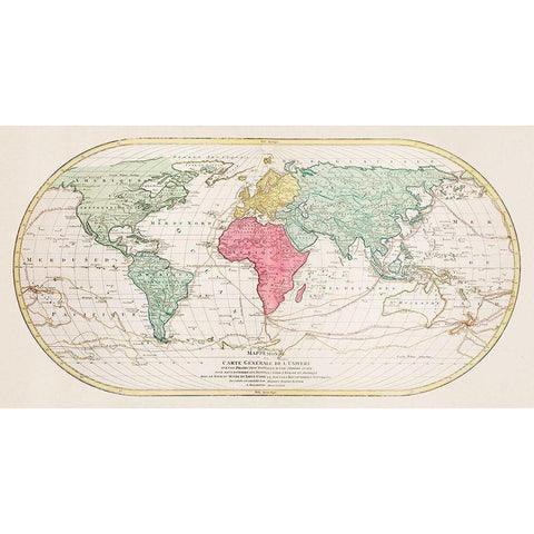 World Map or General Map of the Universe Gold Ornate Wood Framed Art Print with Double Matting by Lotter, Mathieu Albert