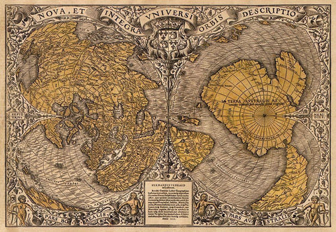 New and complete description of all the world Black Ornate Wood Framed Art Print with Double Matting by Fine, Oronce