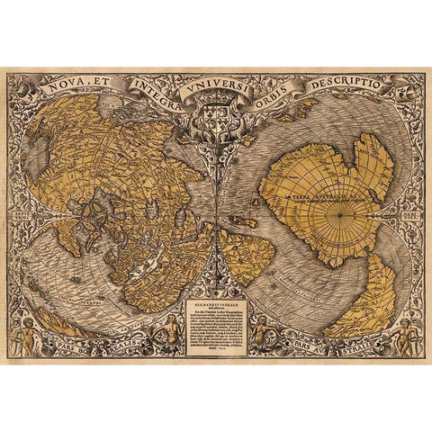 New and complete description of all the world Black Modern Wood Framed Art Print with Double Matting by Fine, Oronce