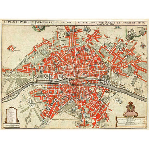 Map of Paris-France White Modern Wood Framed Art Print by Delisle, Guillaume