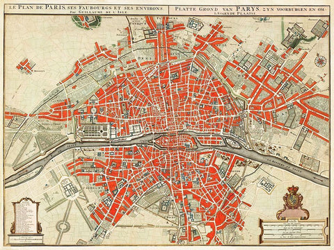 Map of Paris-France White Modern Wood Framed Art Print with Double Matting by Delisle, Guillaume