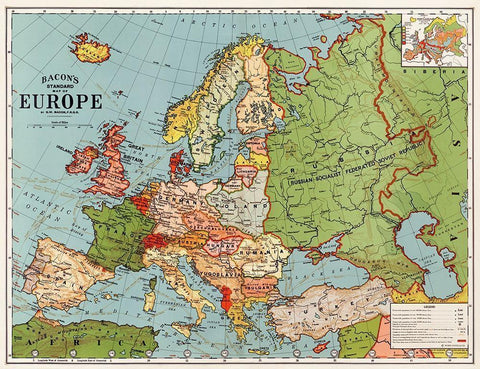Bacons standard map of Europe White Modern Wood Framed Art Print with Double Matting by Bacon, George Washington