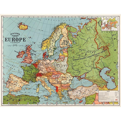 Bacons standard map of Europe White Modern Wood Framed Art Print by Bacon, George Washington
