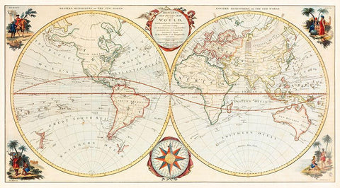 Bowless New Pocket Map of the World White Modern Wood Framed Art Print with Double Matting by Carington, Bowles