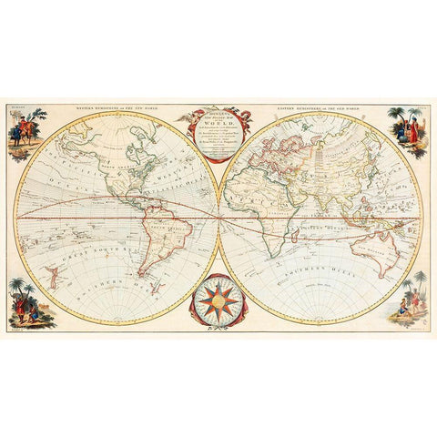 Bowless New Pocket Map of the World White Modern Wood Framed Art Print by Carington, Bowles