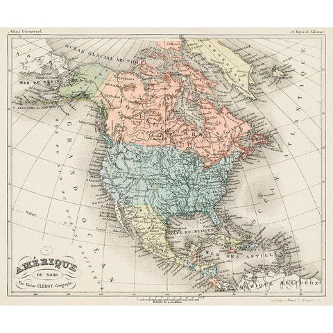 North America from Universal Atlas White Modern Wood Framed Art Print by Fayard, Artheme