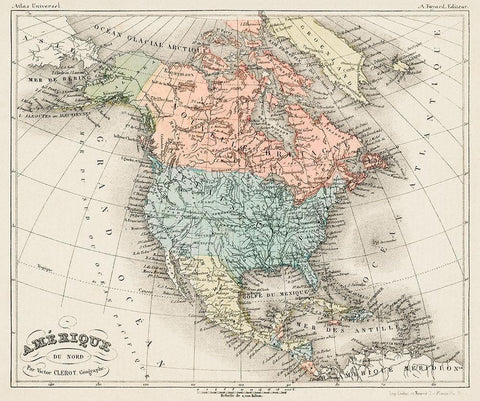 North America from Universal Atlas White Modern Wood Framed Art Print with Double Matting by Fayard, Artheme