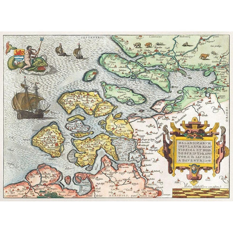 Map of Zeeland Black Modern Wood Framed Art Print with Double Matting by Hogenberg, Frans