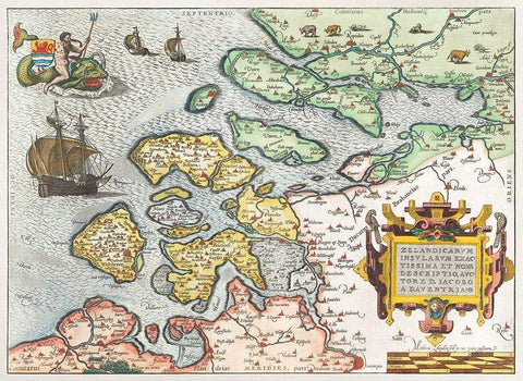 Map of Zeeland White Modern Wood Framed Art Print with Double Matting by Hogenberg, Frans