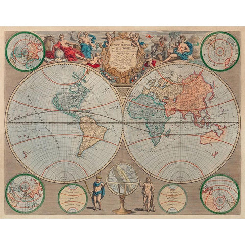A new map of the world from the latest observations 1720 White Modern Wood Framed Art Print by Senex, John