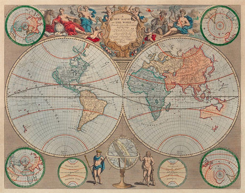 A new map of the world from the latest observations 1720 White Modern Wood Framed Art Print with Double Matting by Senex, John