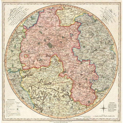 A new and accurate map of the country for twenty five miles round the University of Oxford 1805 White Modern Wood Framed Art Print by G Pawley and Samuel John Neele