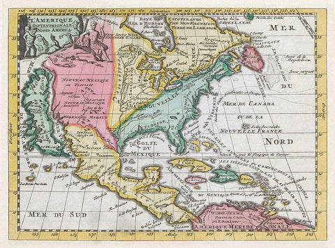 Map of North America 1735 White Modern Wood Framed Art Print with Double Matting by Erven J Ratelnand and Co