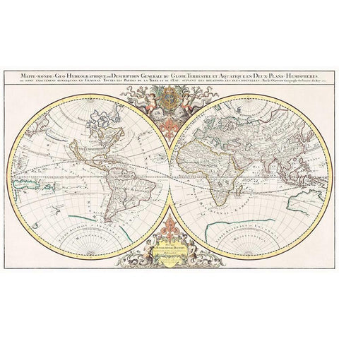 General description of the terrestrial and aquatic globe in two hemispherical planes 1691 Black Modern Wood Framed Art Print with Double Matting by Jaillot, Alexis Hubert