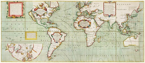 Nova and accuratissima totius terrarum Anno 1700 White Modern Wood Framed Art Print with Double Matting by Thornton, Samuel