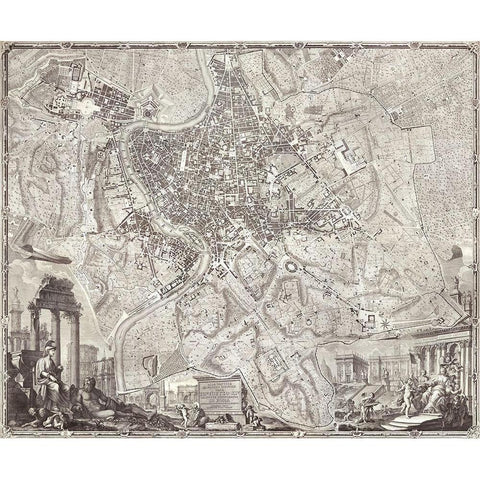The Nolli Map Black Modern Wood Framed Art Print with Double Matting by Campana, Pietro