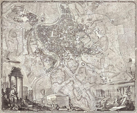 The Nolli Map White Modern Wood Framed Art Print with Double Matting by Campana, Pietro