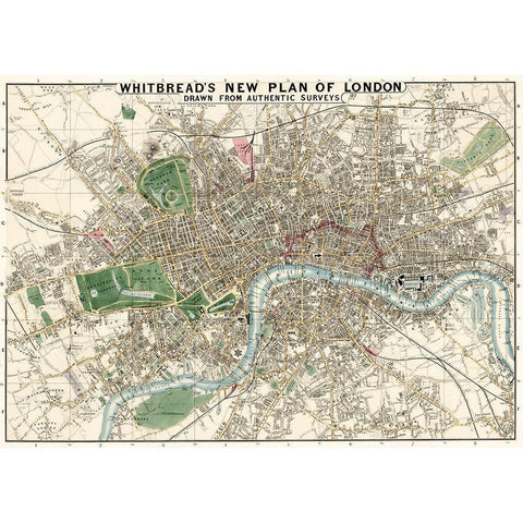 Whitbreads new plan of London drawn from authentic survey 1853 Black Modern Wood Framed Art Print with Double Matting by Whitbread, J
