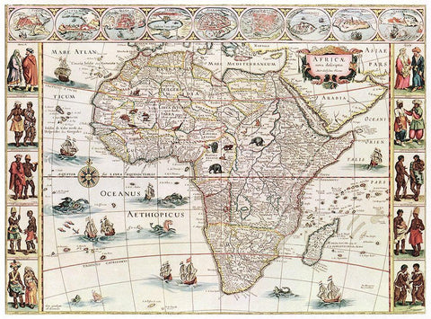 Africae nova descriptio 1690 White Modern Wood Framed Art Print with Double Matting by Blaeu, Willelm Janszoon