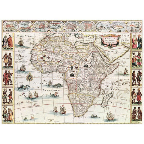 Africae nova descriptio 1690 Black Modern Wood Framed Art Print with Double Matting by Blaeu, Willelm Janszoon