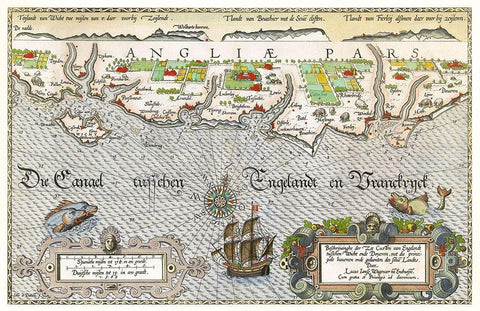 Map of the South England coast between the Isle of Wight and Dover White Modern Wood Framed Art Print with Double Matting by Doetechum, Joannes van