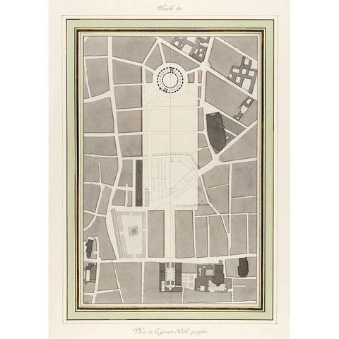 La Halle aux Bles-Street Plan 1810 Black Modern Wood Framed Art Print with Double Matting by Fontaine, Pierre Francois Leonard