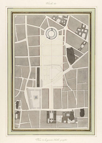 La Halle aux Bles-Street Plan 1810 White Modern Wood Framed Art Print with Double Matting by Fontaine, Pierre Francois Leonard
