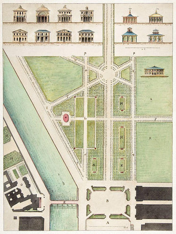 Jardin Public-Champs Elysees Black Ornate Wood Framed Art Print with Double Matting by Motte, Charles