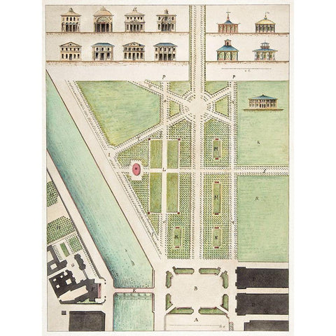 Jardin Public-Champs Elysees Black Modern Wood Framed Art Print by Motte, Charles