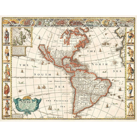 America 1627 Black Modern Wood Framed Art Print with Double Matting by Speed, John