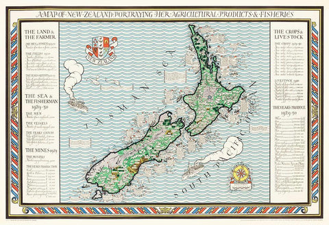 A Map of New Zealand 1913 White Modern Wood Framed Art Print with Double Matting by Gil, MacDonald