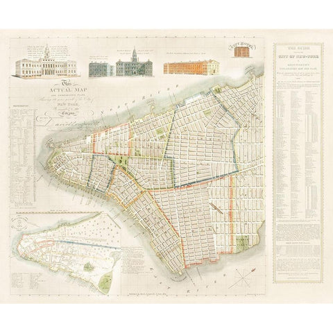 The City of New York Longworths Explanatory Map and Plan 1817 Black Modern Wood Framed Art Print with Double Matting by Longworth, David
