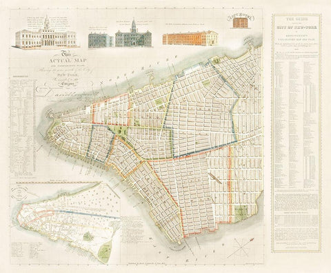 The City of New York Longworths Explanatory Map and Plan 1817 White Modern Wood Framed Art Print with Double Matting by Longworth, David