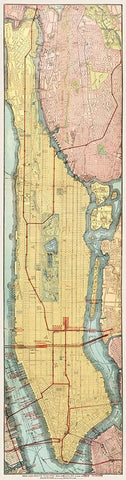 Rapid transit map of Manhattan and adjacent districts of New York City 1908 White Modern Wood Framed Art Print with Double Matting by Rand McNally and Company
