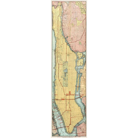 Rapid transit map of Manhattan and adjacent districts of New York City 1908 White Modern Wood Framed Art Print by Rand McNally and Company