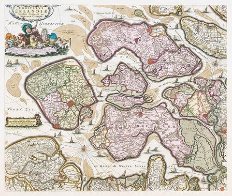 Map of Zeeland White Modern Wood Framed Art Print with Double Matting by Vintage Maps