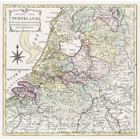 Map of the Netherlands with the marching routes of the French army 1792 White Modern Wood Framed Art Print by Baarsel, Cornelis van