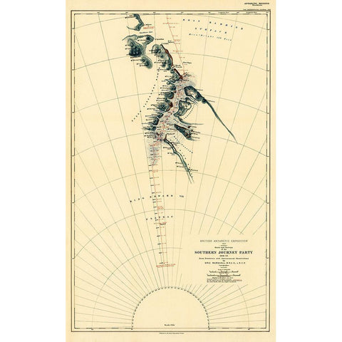 Route and Surveys of the Southern Journey Party-1909 Black Modern Wood Framed Art Print by Royal Geographic Society England