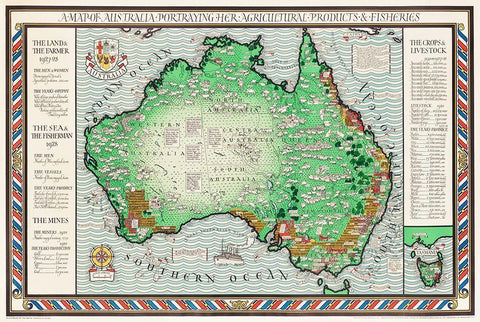 A Map of Australia 1930 White Modern Wood Framed Art Print with Double Matting by Gil, MacDonald