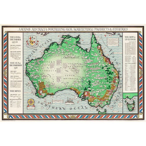 A Map of Australia 1930 Black Modern Wood Framed Art Print by Gil, MacDonald