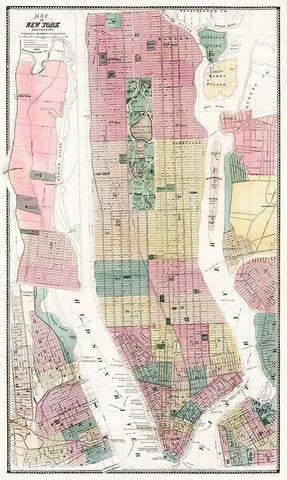 Map of New York and Vicinity 1869 White Modern Wood Framed Art Print with Double Matting by Dripps, Matthew